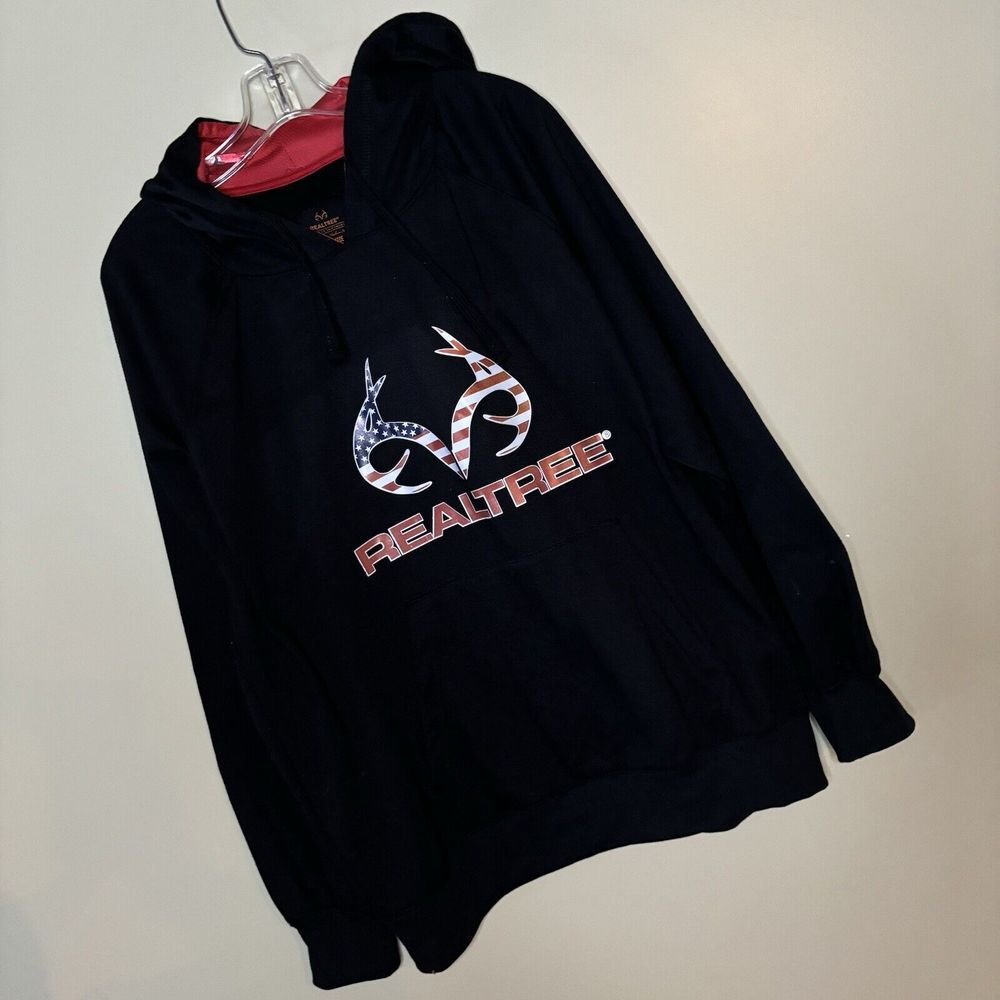 Real Tree Hoodie Men's XL Kangaroo Pocket Pullover American Flag Outdoors Hunt - Picture 3 of 7